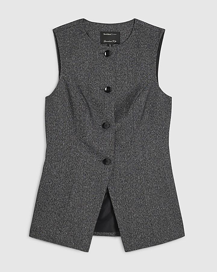 river island Grey Longline Tailored Waistcoat