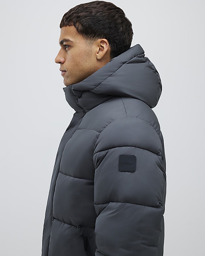 River Island Grey Mid Length Padded Puffer Jacket