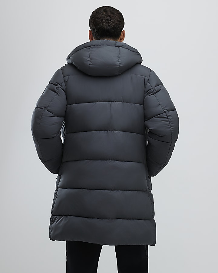 River Island Grey Mid Length Padded Puffer Jacket