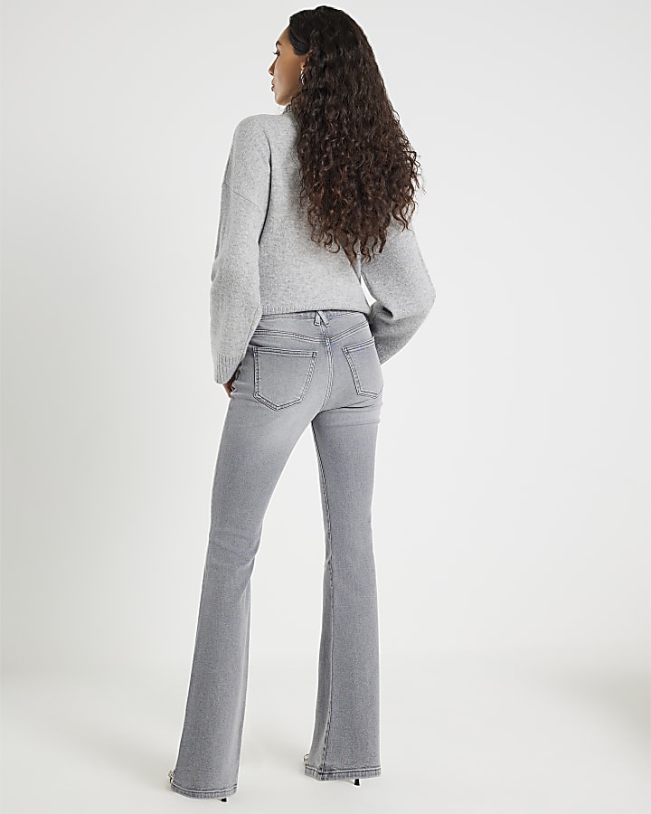 River Island Grey Mid Rise Flared Jeans