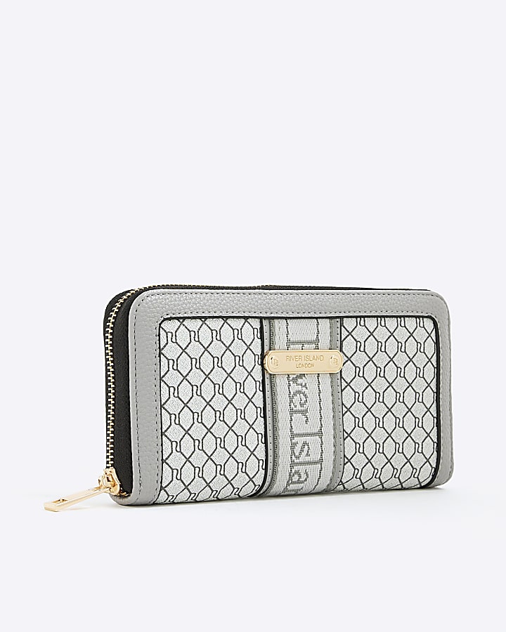 River Island Grey Monogram Zip Around Purse