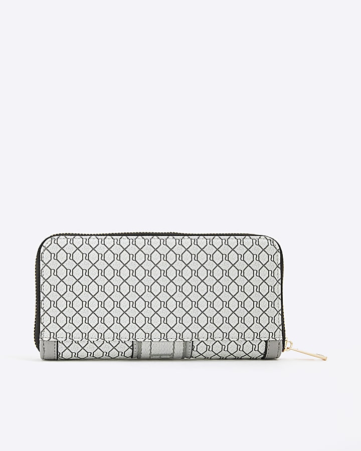River Island Grey Monogram Zip Around Purse