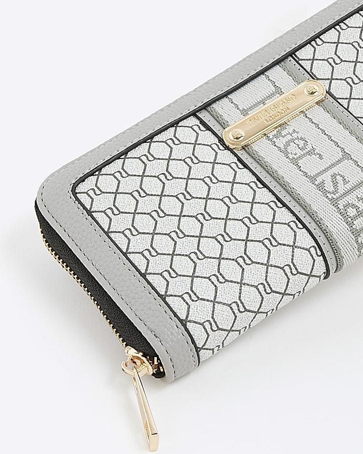 River Island Grey Monogram Zip Around Purse