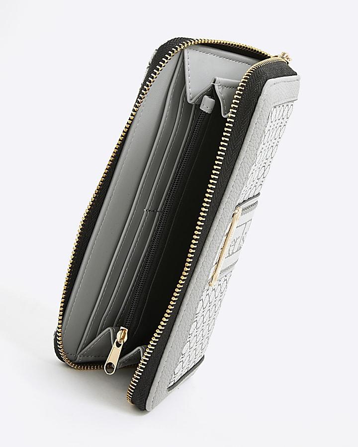 river island Grey Monogram Zip Around Purse