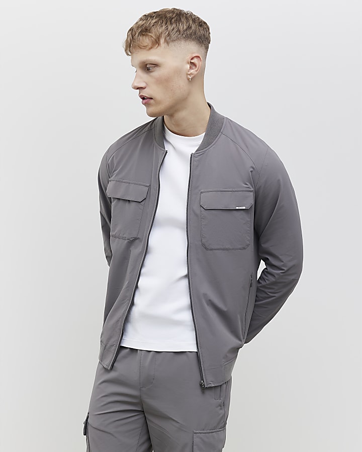 River Island Grey Muscle Fit Bomber Jacket
