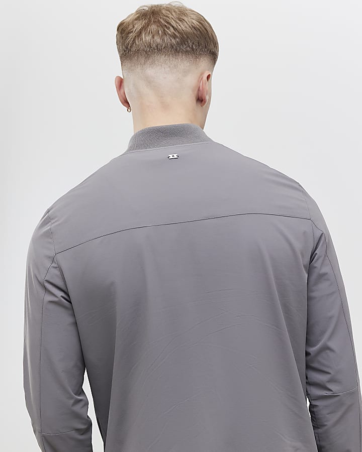 River Island Grey Muscle Fit Bomber Jacket