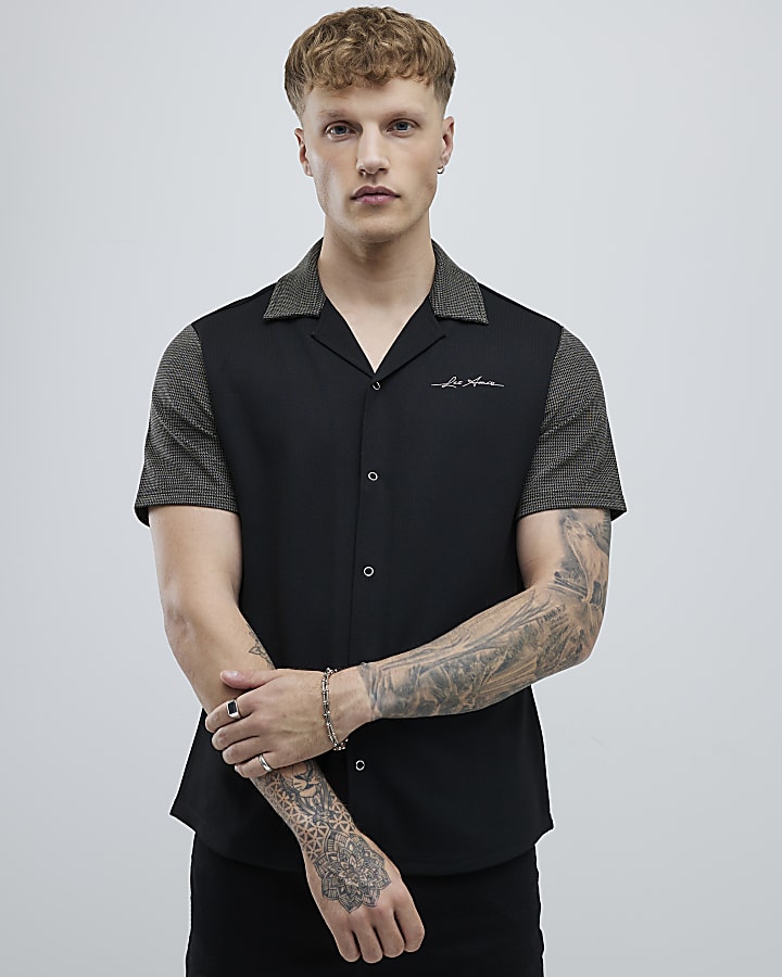 River Island Grey Muscle Fit Colour Block Shirt