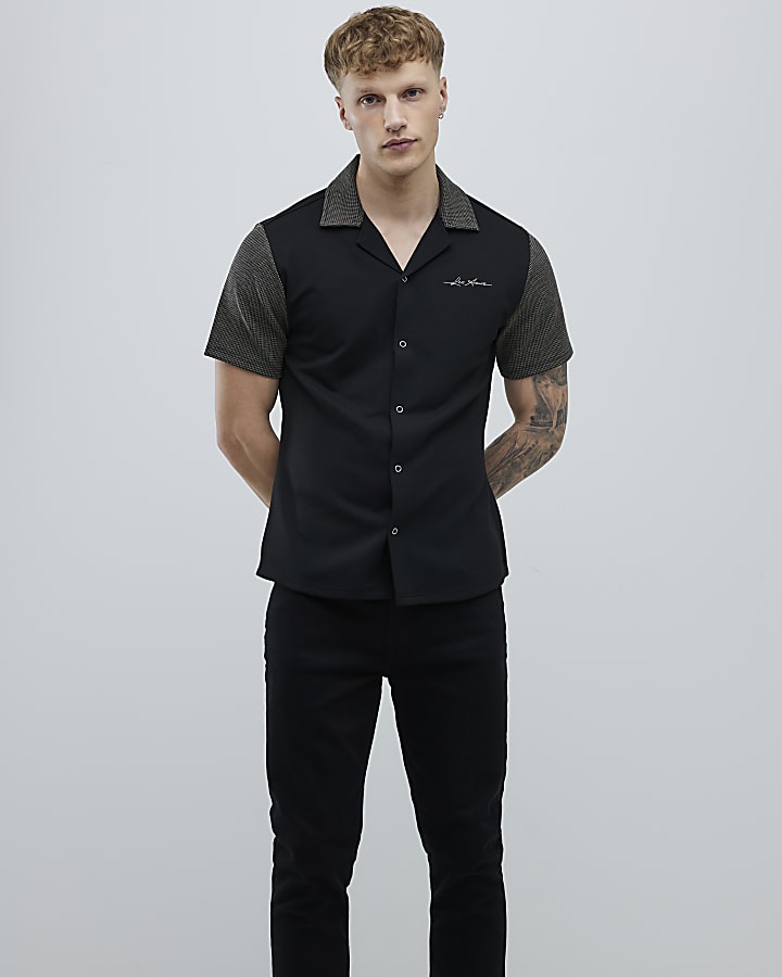 River Island Grey Muscle Fit Colour Block Shirt