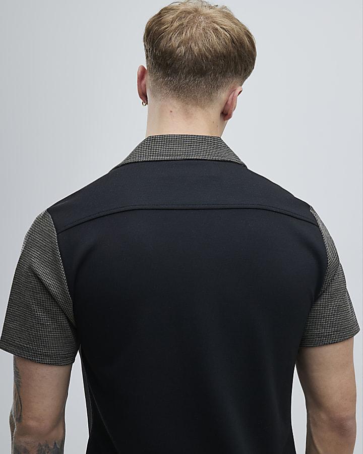River Island Grey Muscle Fit Colour Block Shirt