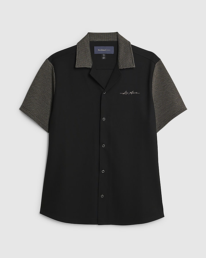 river island Grey Muscle Fit Colour Block Shirt