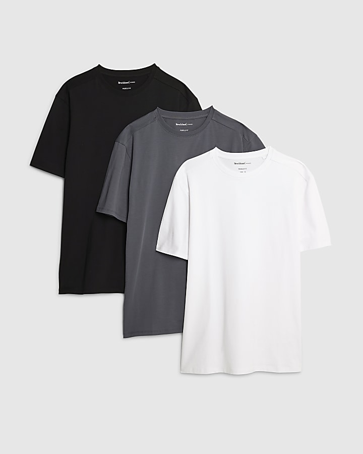 river island Grey Muscle Fit Pack Of 3 T-Shirts