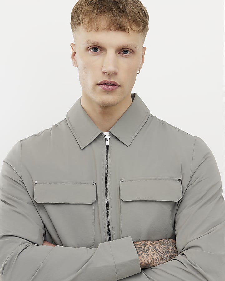 River Island Grey Muscle Fit Shacket