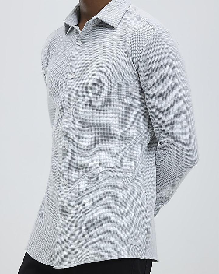 River Island Grey Muscle Fit Waffle Shirt