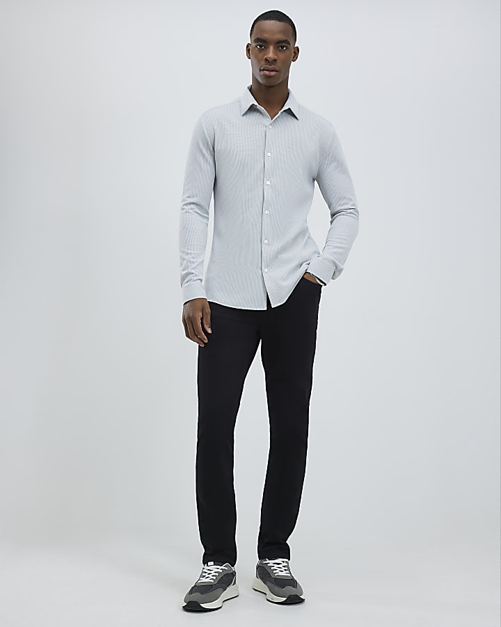 River Island Grey Muscle Fit Waffle Shirt