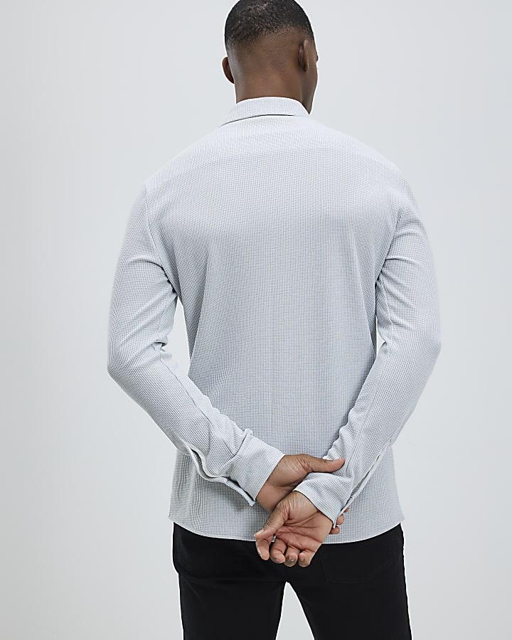 River Island Grey Muscle Fit Waffle Shirt
