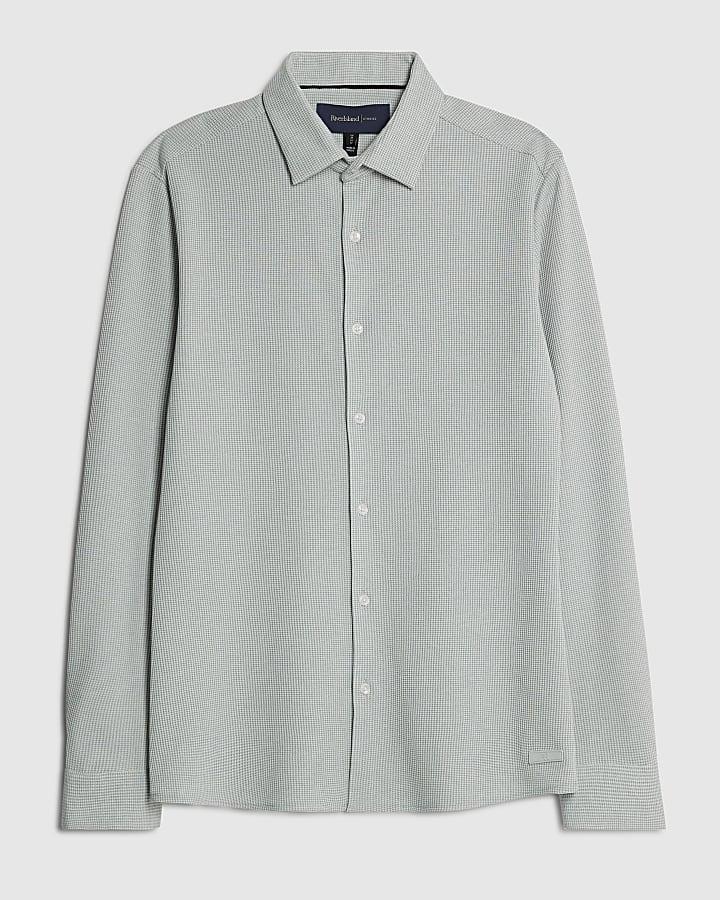 river island Grey Muscle Fit Waffle Shirt