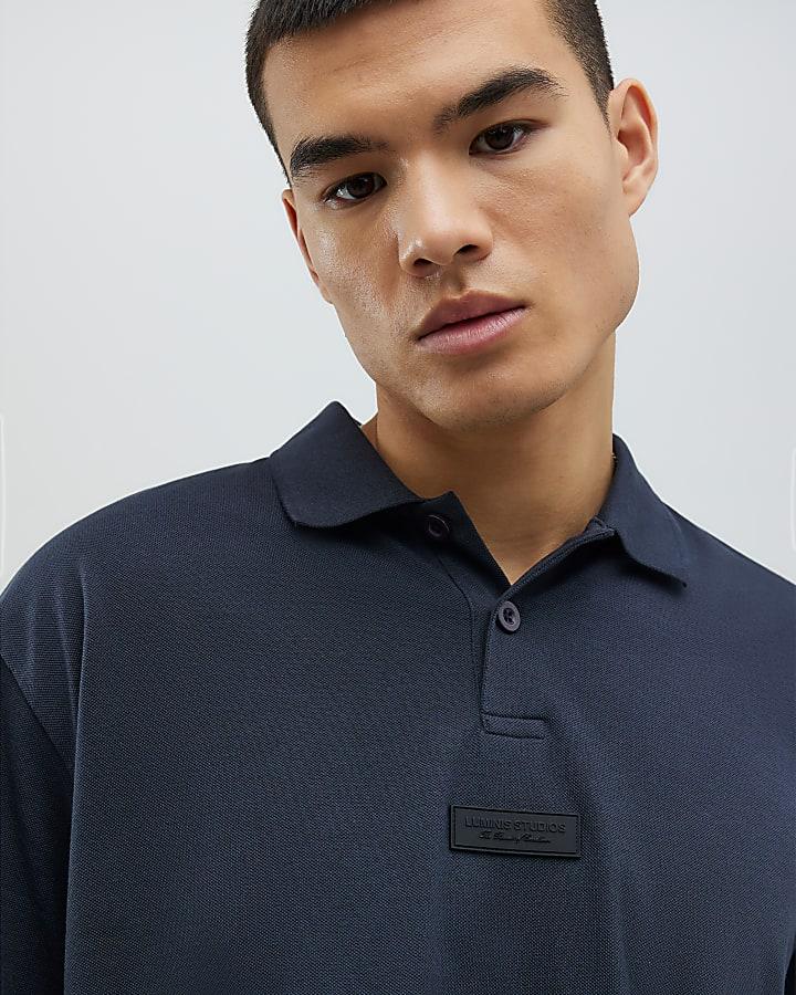 River Island Grey Oversized Fit Luminis Polo Shirt