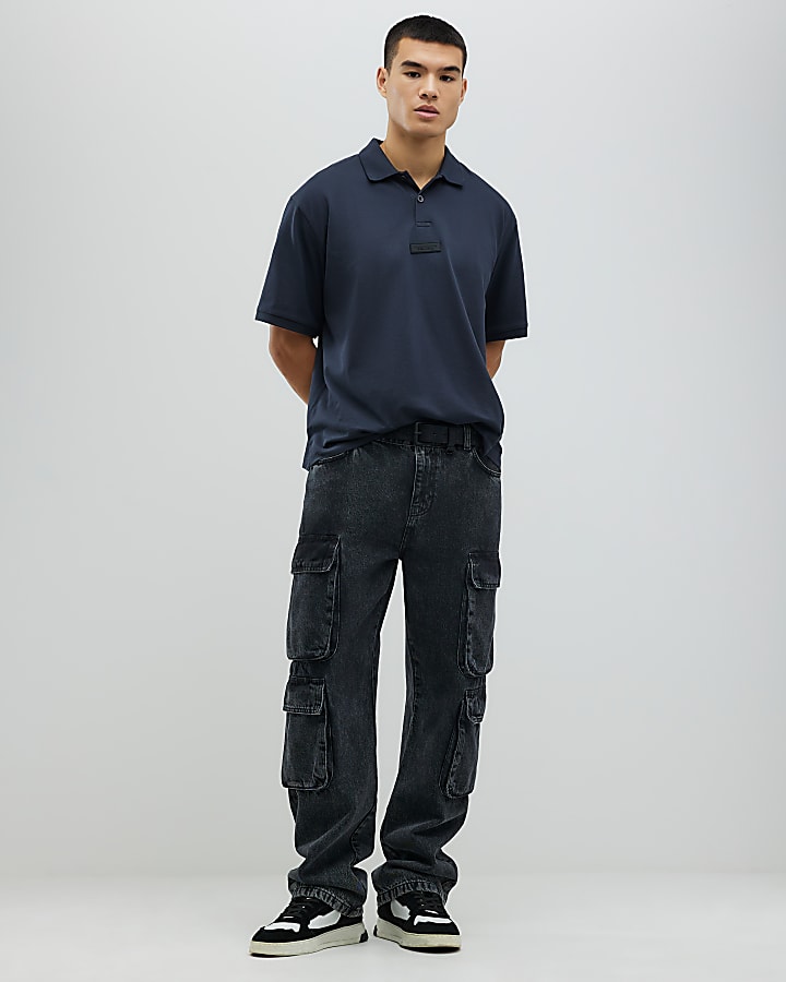River Island Grey Oversized Fit Luminis Polo Shirt
