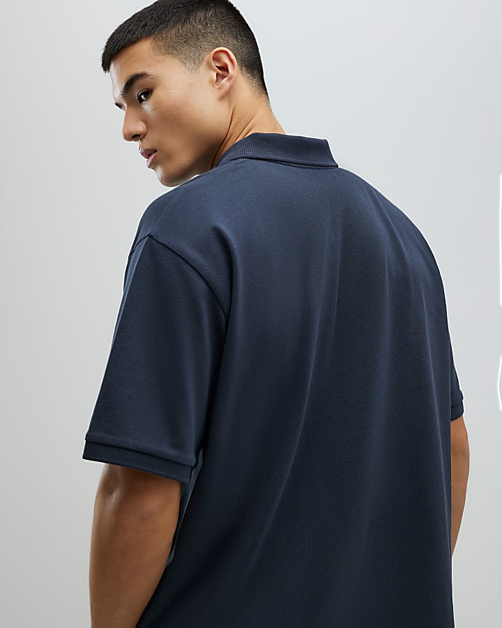 River Island Grey Oversized Fit Luminis Polo Shirt