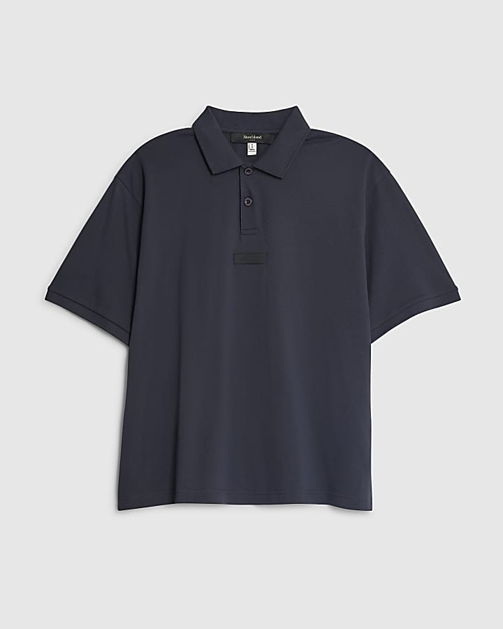 river island Grey Oversized Fit Luminis Polo Shirt
