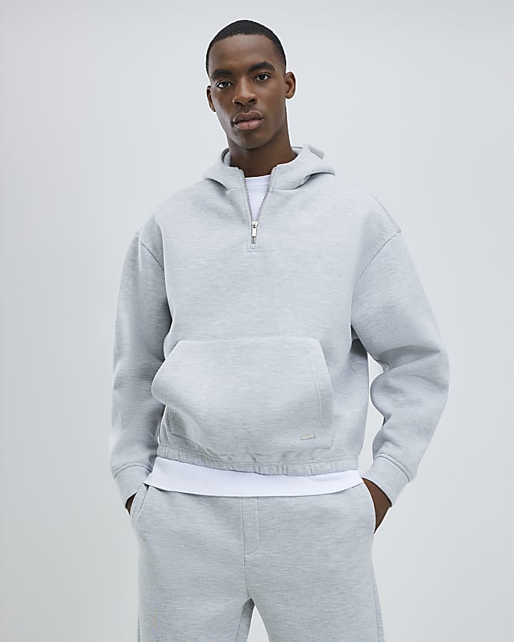 River Island Grey Oversized Fit Quarter Zip Hoodie