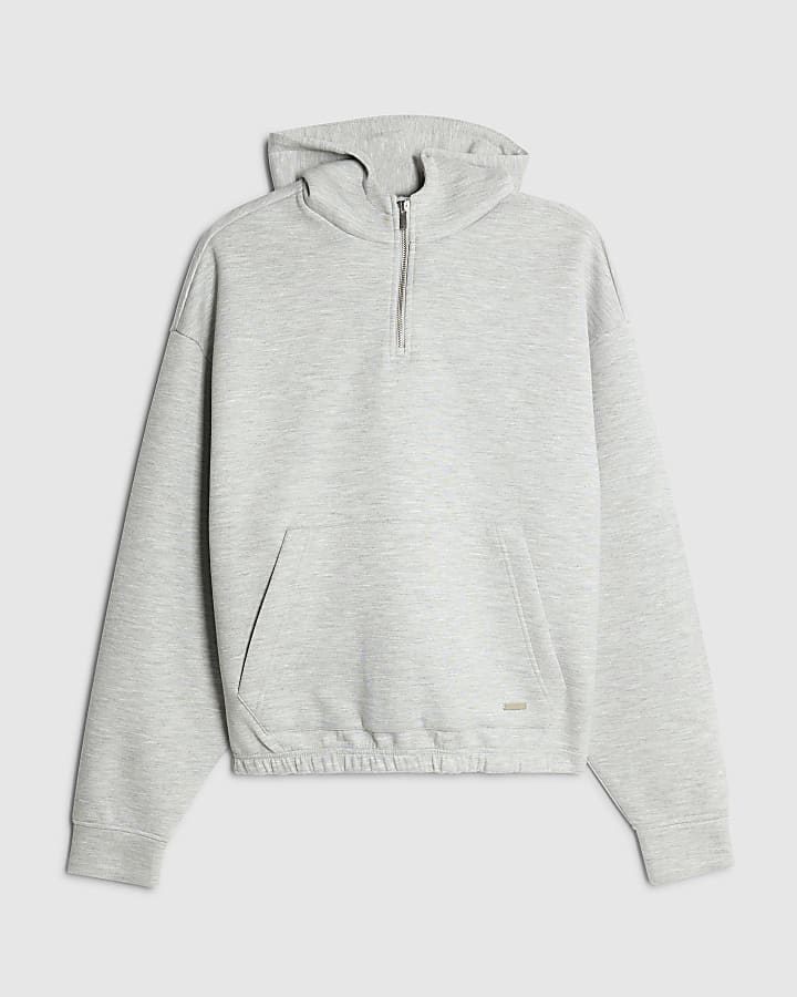 river island Grey Oversized Fit Quarter Zip Hoodie