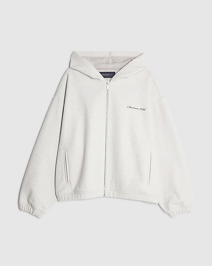 river island Grey Oversized Fit Zip Through Hoodie