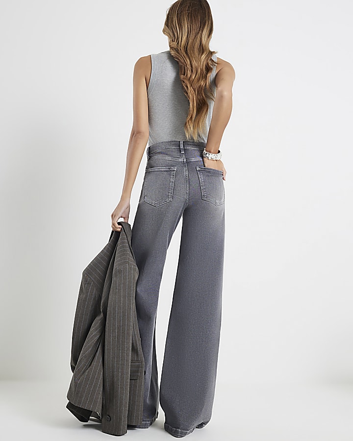 River Island Grey Palazzo Wide Leg Jeans