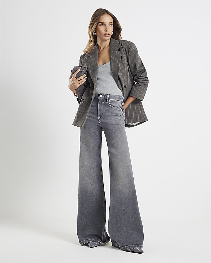 River Island Grey Palazzo Wide Leg Jeans