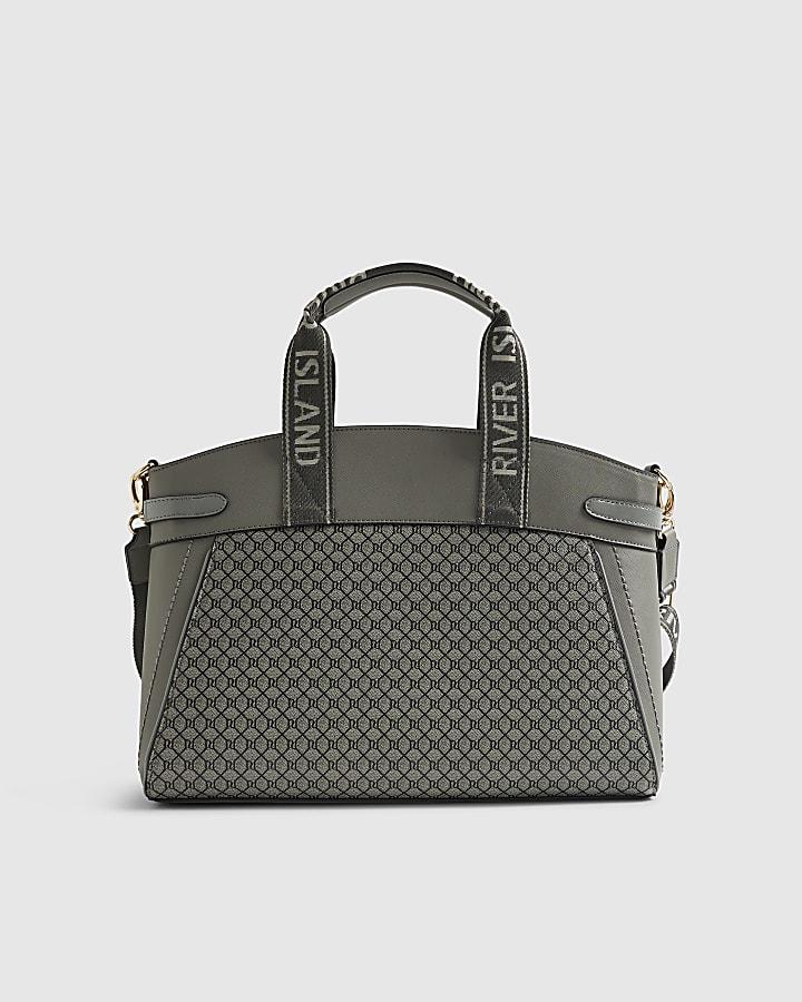 River Island Grey Panelled RI Handle Tote Bag