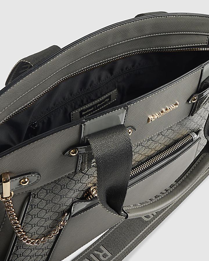 river island Grey Panelled RI Handle Tote Bag