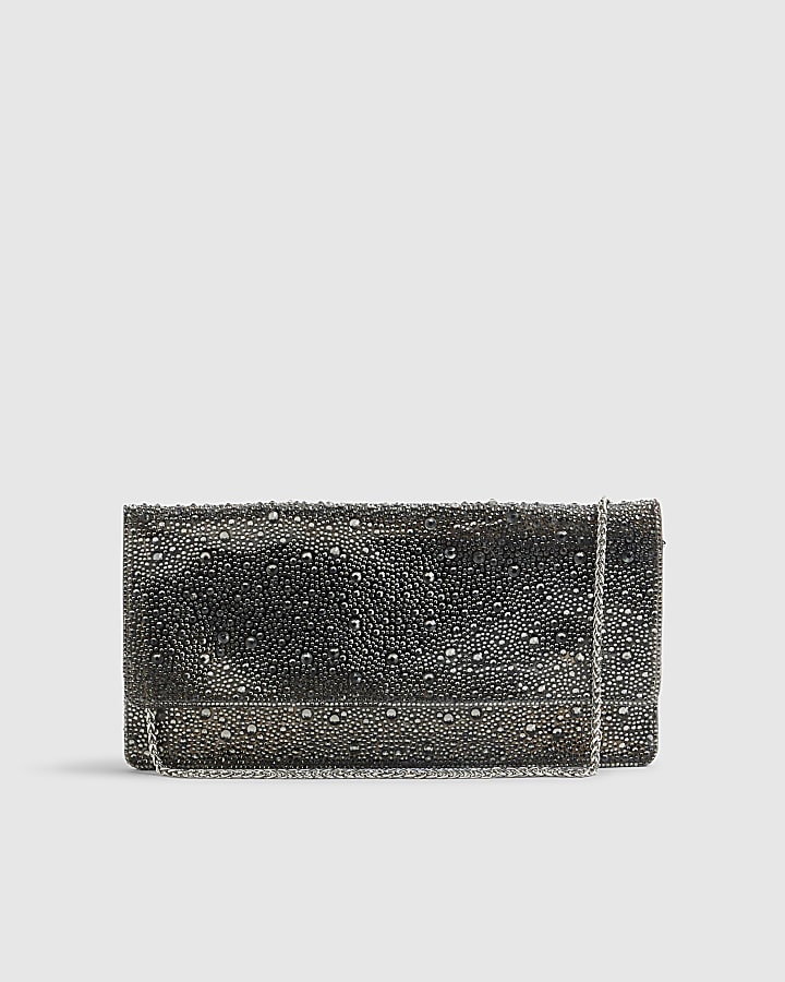 River Island Grey Perspex Diamante Clutch Bag
