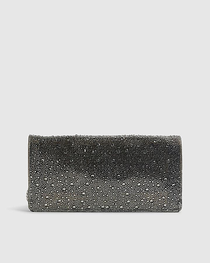 River Island Grey Perspex Diamante Clutch Bag