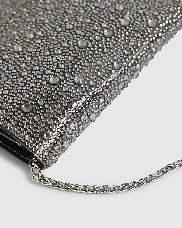 River Island Grey Perspex Diamante Clutch Bag