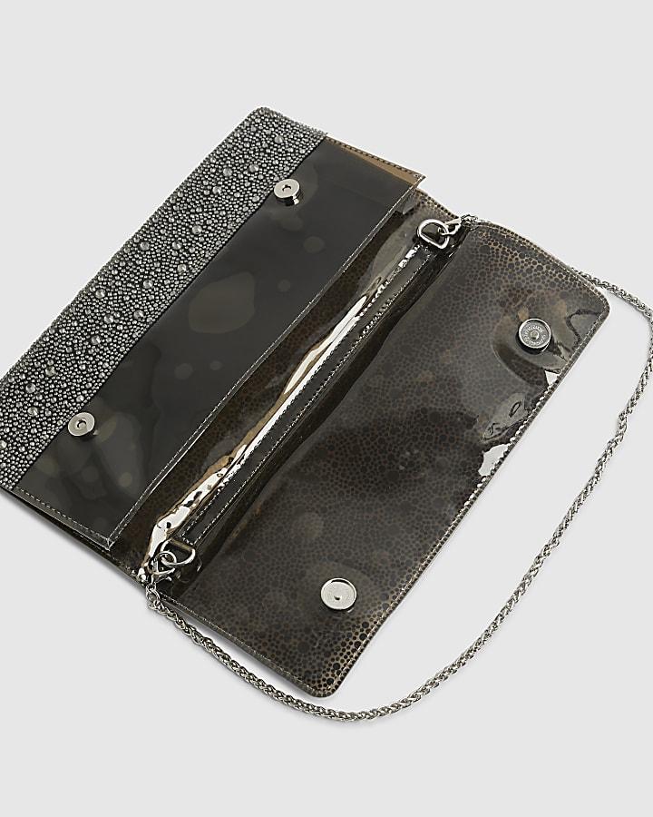 river island Grey Perspex Diamante Clutch Bag