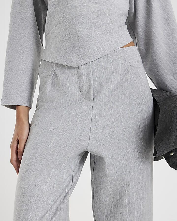 River Island Grey Pinstripe Tapered Leg Trousers