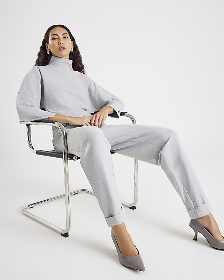 River Island Grey Pinstripe Tapered Leg Trousers