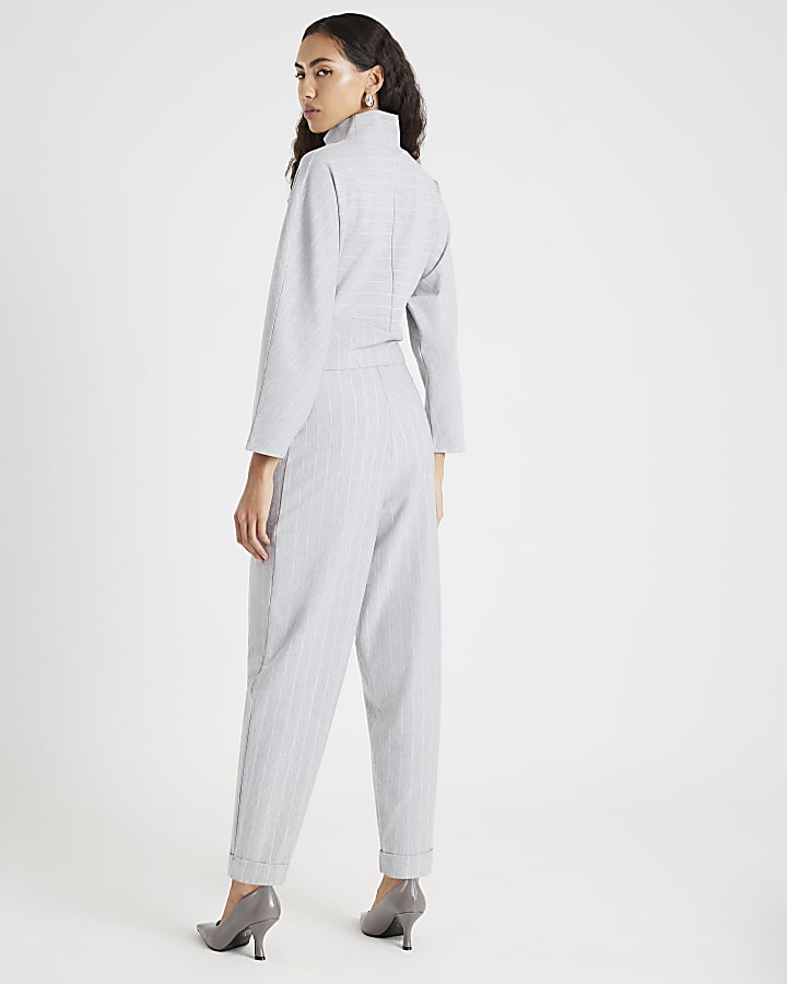 River Island Grey Pinstripe Tapered Leg Trousers