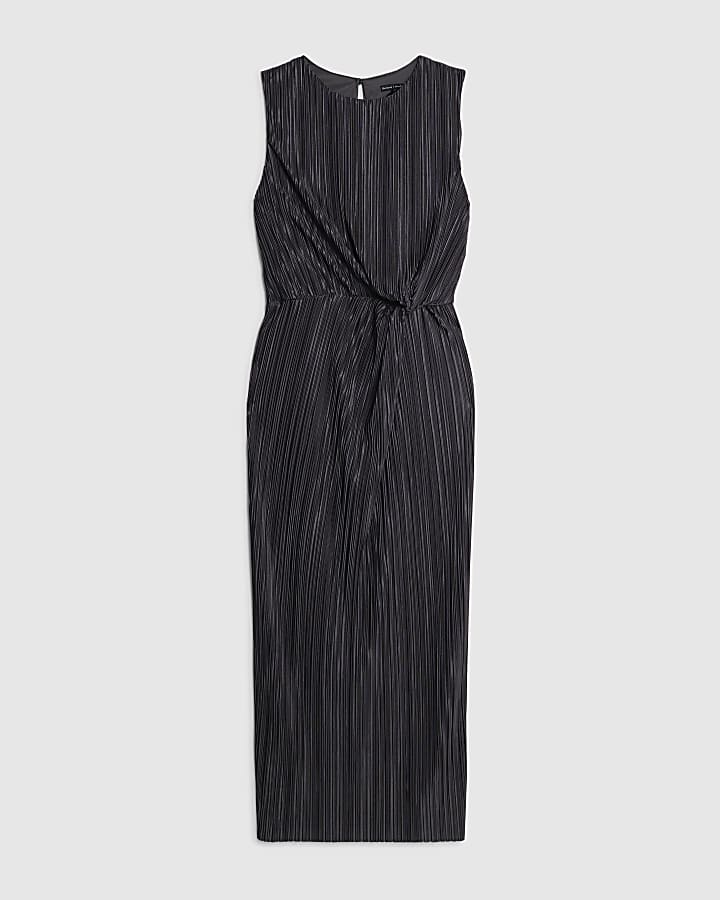 river island Grey Plisse Knot Side Midi Dress