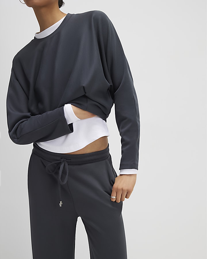 River Island Grey Premium Wide Leg Joggers