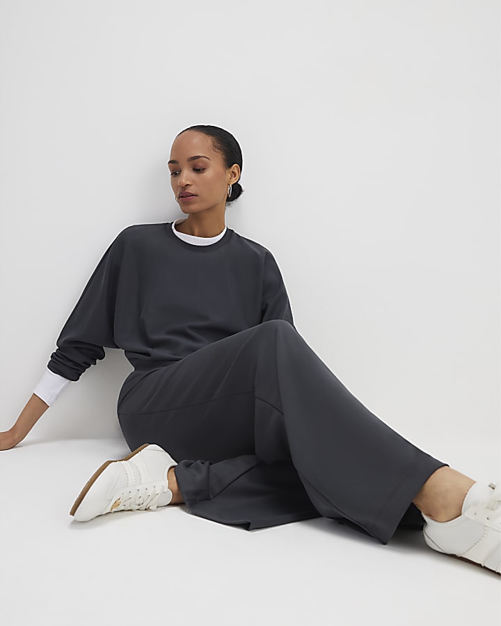 River Island Grey Premium Wide Leg Joggers