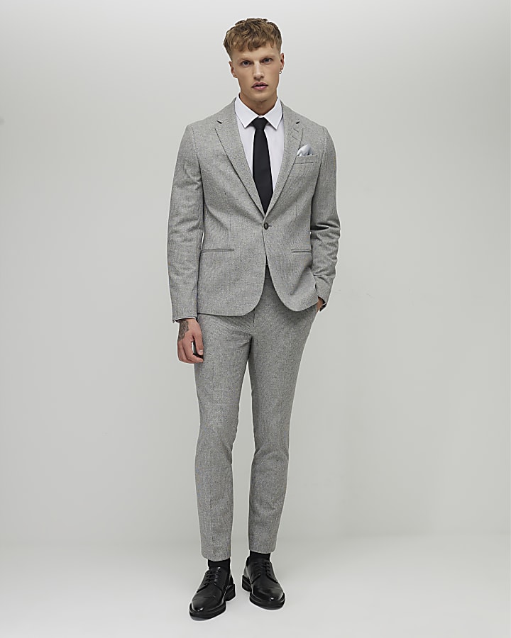 River Island Grey Puppy Tooth Skinny Suit Jacket
