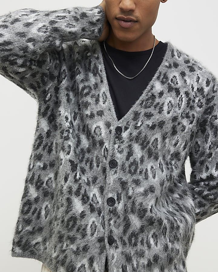 River Island Grey Regular Fit Animal Cardigan