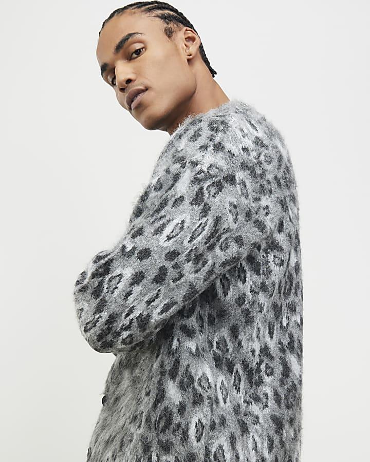 River Island Grey Regular Fit Animal Cardigan