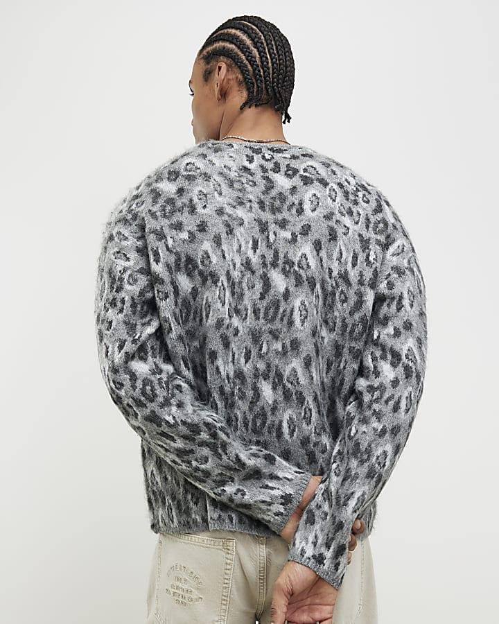 River Island Grey Regular Fit Animal Cardigan