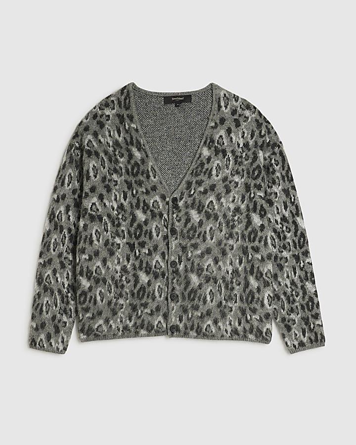 river island Grey Regular Fit Animal Cardigan