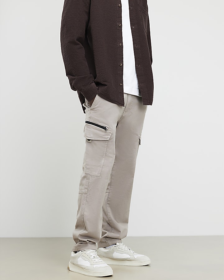 River Island Grey Regular Fit Cargo Trousers