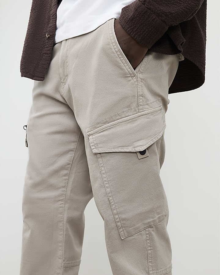 River Island Grey Regular Fit Cargo Trousers
