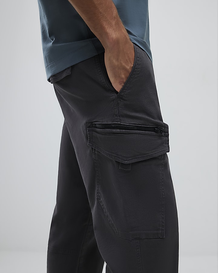 River Island Grey Regular Fit Cargo Trousers