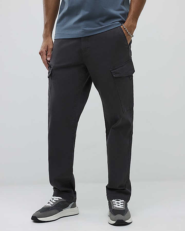 River Island Grey Regular Fit Cargo Trousers